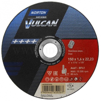 Диск отрезной по металлу 150х1,6х22,2 A46T T41 Norton Vulcan INOX